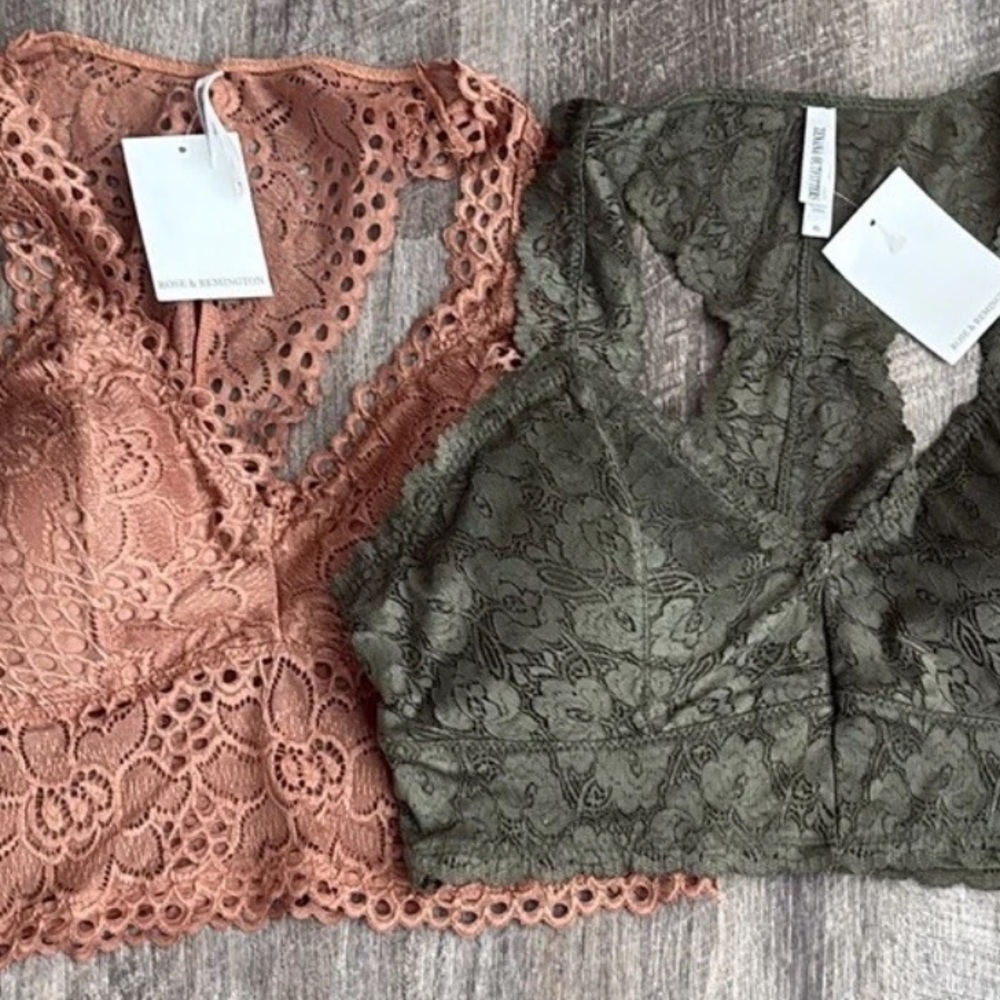 NWT Women’s Lace Bralette Set Padded Very Soft Light Coral and Olive XL - Picture 15 of 15